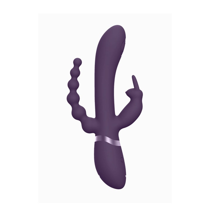 Вибратор Vive Rini, Тройна Стимулация, 10 Режима, Лилав, 22.3 см