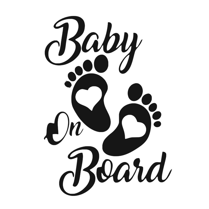 Sticker decorativ auto, Baby on board, talpa cu inimioara, Negru, 17 x 12 cm