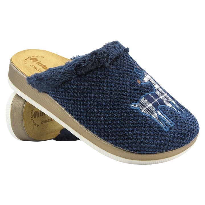Papuci dama Inblu CT-34, bleumarin, material sintetic, talpa anti-alunecare, 3 cm pana