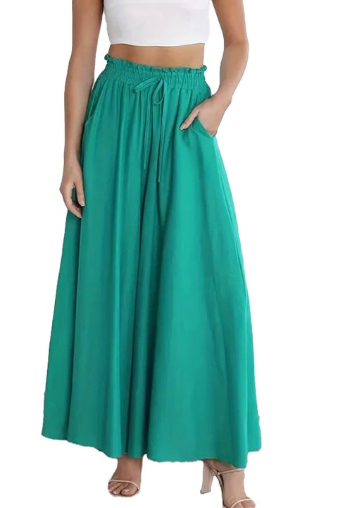 Fusta - pantalon, croi larg lejer, stil Palazzo, material vaporos, Verde