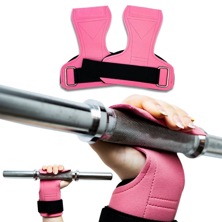 Set 2 chingi/manusi/protectii palme si incheieturi din microfibra pentru ridicari greutati, tractiuni si antrenamente intense – sustinere, aderenta si confort maxim, ROZ