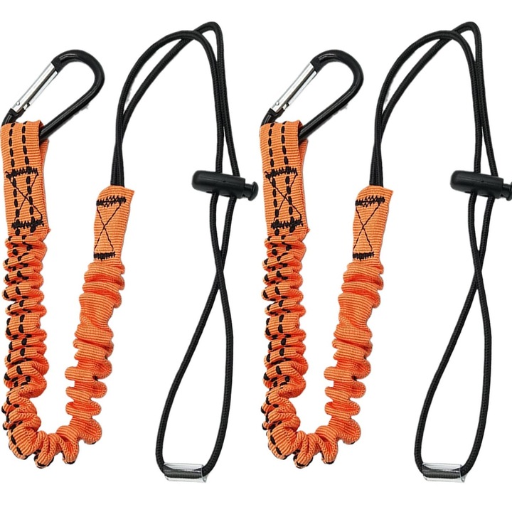 2 darabos mászókötél készlet, Hggzeg, Biztonsági kötél, 1 karabinerrel és kötélzárral, Maximális terhelés 15 kg, Kopásálló, Könnyen használható, Rugalmas és behúzható, Állványozáshoz, szerszámokhoz, építkezéshez, Nejlon, Hossz 90 cm, Narancssárga