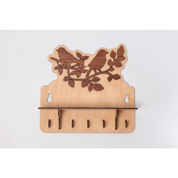 Fa kulcstartó és kiegészítők – Madár ágon mintával, 20x19x5 cm