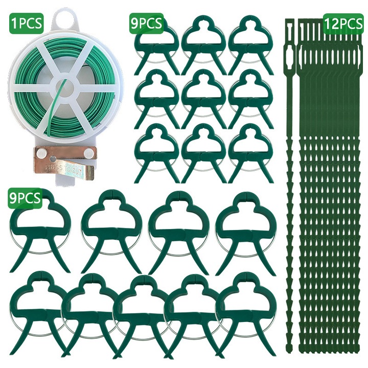 Set 31 piese pentru sustinerea plantelor: fir gradina 20m, 9 clipsuri ...