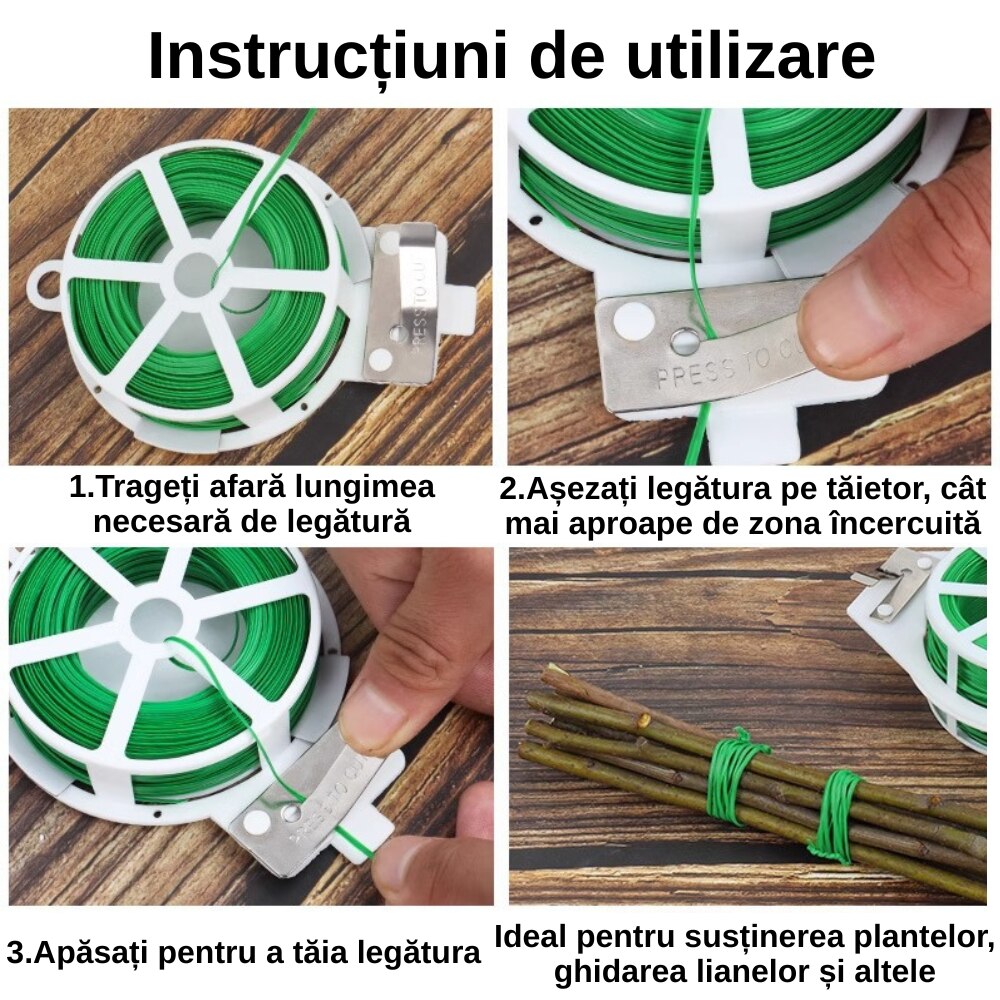 Set 31 piese pentru sustinerea plantelor: fir gradina 20m, 9 clipsuri ...