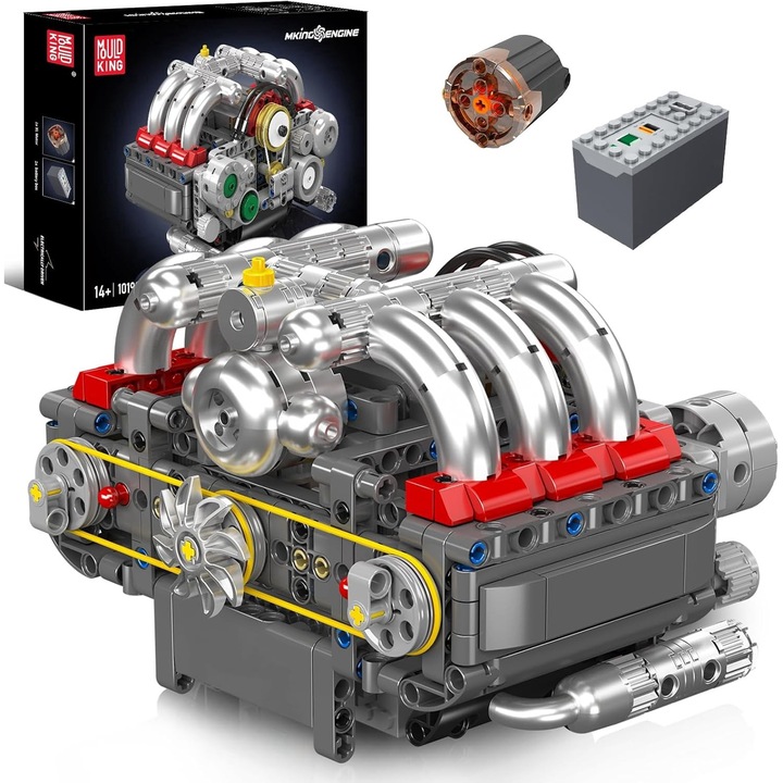 Set de constructie electric cu motor, MOULD KING 10193, blocuri de constructie tehnice, seturi constructie educatia, 609 piese de constructie, inclusiv motor si acumulator, pentru copii de 14+ ani