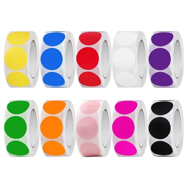 Set 5000 Etichete Autoadezive, Darklove, ø 2.5cm, 10 Culori, Rezistent La Apa si Reutilizabile, Etichete Buline, Pentru Borcane, Pahare De Vin, Cutii de Zahar, Cutii de Ceai, Cutii de Conserve, Cosuri Si Dosare, 2.7 x 5.5cm, Multicolor