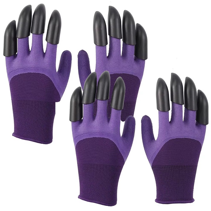 Set 2 Manusi de Protectie, SINBINTA, Manusi Protectia Muncii pentru Gradinarit, Rezistente la taiere si uzura, Reutilizabil, Respirabile, Manseta elastica, Marime universala, Nylon/latex, 25x13cm, Violet/Negru