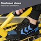 Pantofi de Lucru cu Protectie, SINBINTA, Pantofi cu Bombeu Metalic, Talpa intermediara Kevlar, Rezistent la perforare, La alunecare, Rezistenta la uzura, Caldura, Respirabila, Confortabil usor, Cu design sportiv, Marimea 46, Negru/Albastru