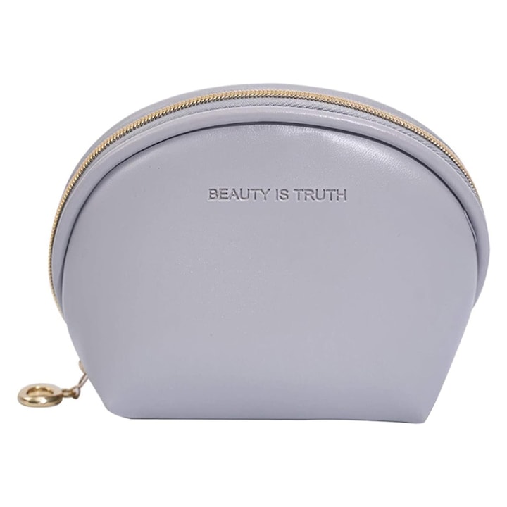 Mini Geanta Cosmetica, SINBINTA, Geanta Cosmetica Portabila, 2 compartimente, Impermeabila, Metal fermoar, Compacta, Durabila, Ultra-usoara, usor de utilizat, Pentru voiaj sau organizare, PU, 9x6x11cm, Gri