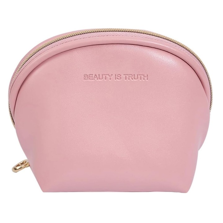 Mini Geanta Cosmetica, SINBINTA, Geanta Cosmetica Portabila, 2 compartimente, Impermeabila, Metal fermoar, Compacta, Durabila, Ultra-usoara, usor de utilizat, Pentru voiaj sau organizare, PU, 9x6x11cm, Roz