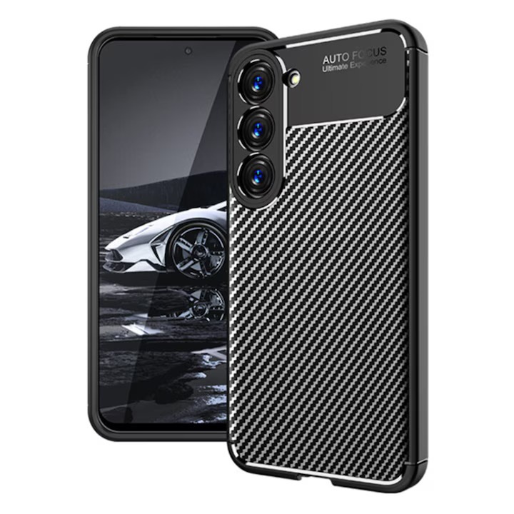 Мек Tpu калъф от въглеродни влакна, съвместим със Samsung Galaxy S25, въглеродно черен