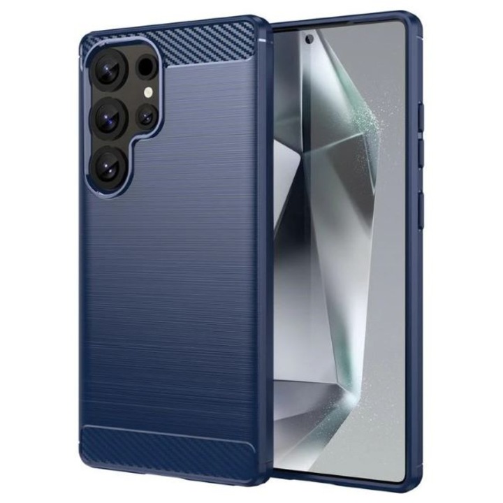 Мек TPU калъф с четка, съвместим със Samsung Galaxy S25 Ultra, Carbon Blue