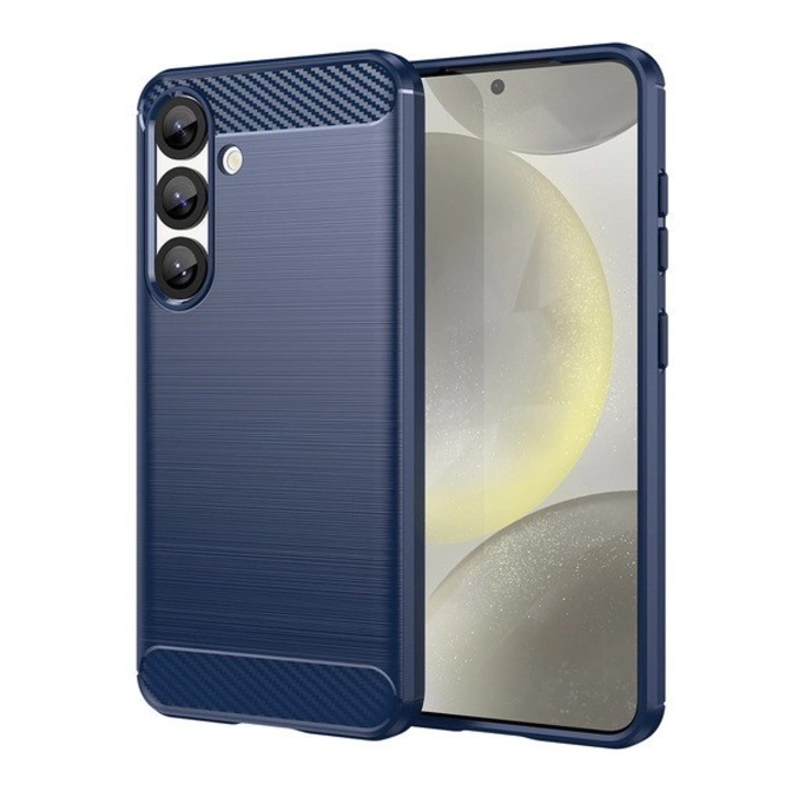 Soft Tpu Brush Case, съвместим със Samsung Galaxy S25, Carbon Blue