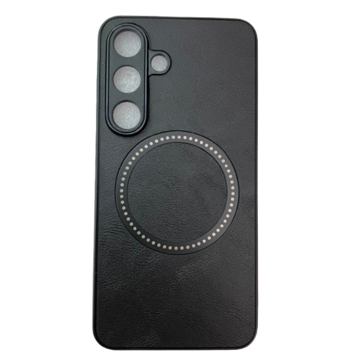 TPU кожен калъф Magsafe, съвместим с Samsung Galaxy S25, черен