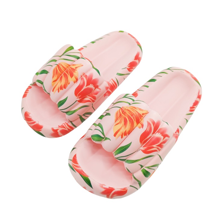 Papuci casual dama, cu motiv floral, H676, roz, 36/37