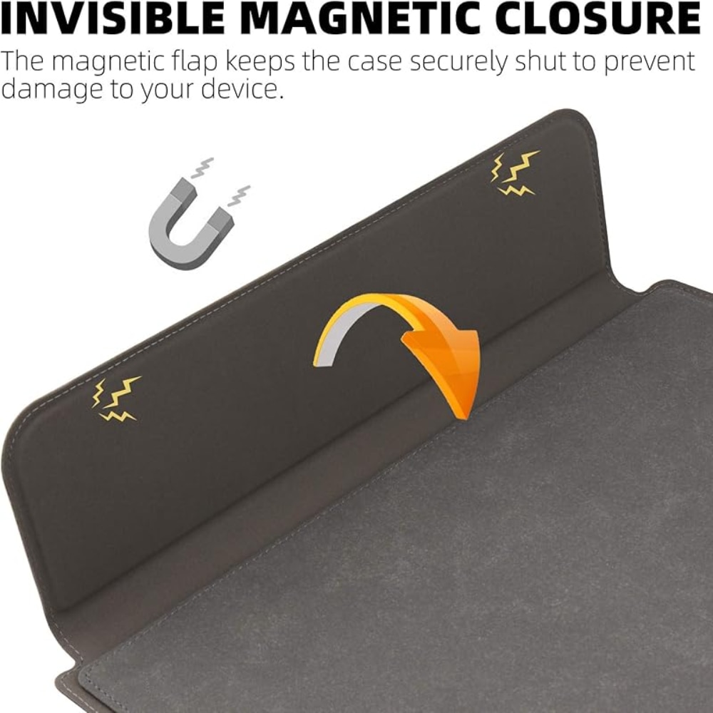 Husa/Carcasa Laptop 13/14 inch, Piele PU Eco, Compatibila MacBook Air 13 (M1 M2 M3), MacBook Pro 13/14, Surface Pro/Go, Surface Laptop, Dell XPS 13, ThinkPad X1, Zenbook 14, cu Suport Pliabil, Protectie, Gri