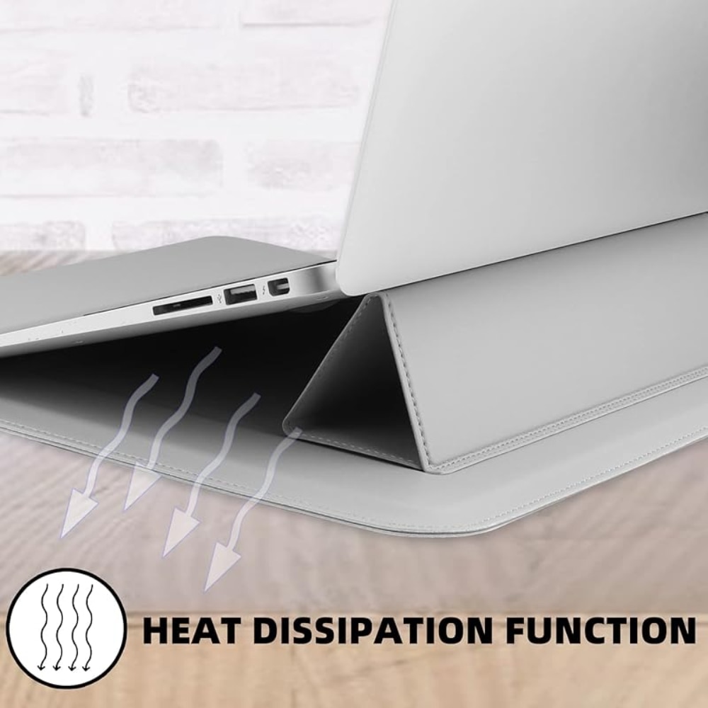 Husa/Carcasa Laptop 13/14 inch, Piele PU Eco, Compatibila MacBook Air 13 (M1 M2 M3), MacBook Pro 13/14, Surface Pro/Go, Surface Laptop, Dell XPS 13, ThinkPad X1, Zenbook 14, cu Suport Pliabil, Protectie, silvery