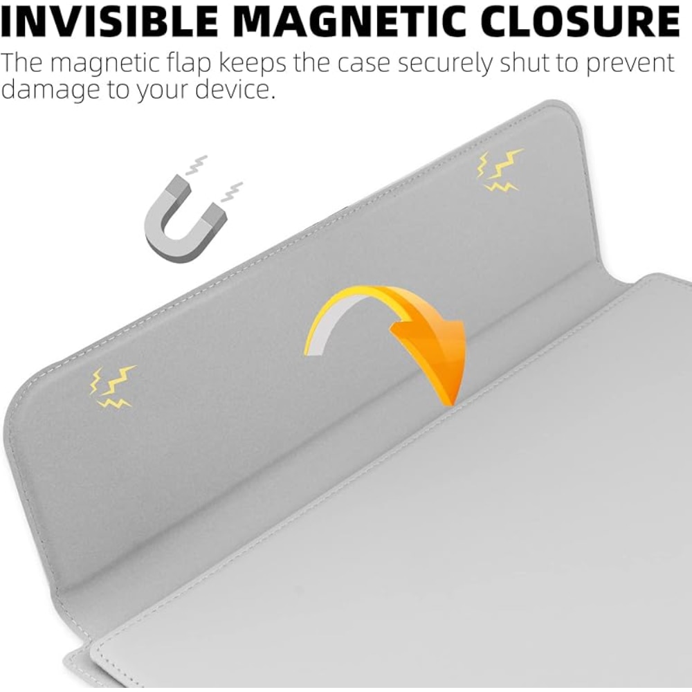 Husa/Carcasa Laptop 13/14 inch, Piele PU Eco, Compatibila MacBook Air 13 (M1 M2 M3), MacBook Pro 13/14, Surface Pro/Go, Surface Laptop, Dell XPS 13, ThinkPad X1, Zenbook 14, cu Suport Pliabil, Protectie, silvery