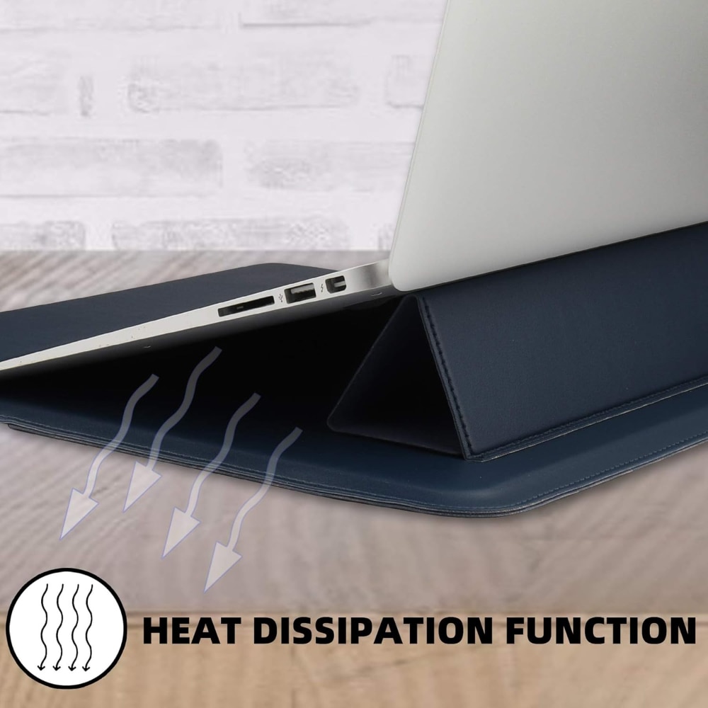 Husa/Carcasa Laptop 13/14 inch, Piele PU Eco, Compatibila MacBook Air 13 (M1 M2 M3), MacBook Pro 13/14, Surface Pro/Go, Surface Laptop, Dell XPS 13, ThinkPad X1, Zenbook 14, cu Suport Pliabil, Protectie, Albastru