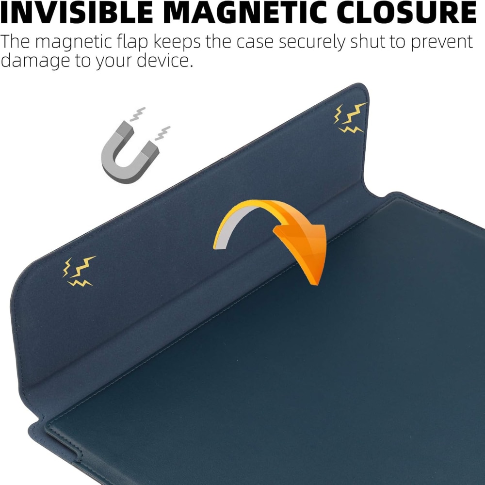 Husa/Carcasa Laptop 13/14 inch, Piele PU Eco, Compatibila MacBook Air 13 (M1 M2 M3), MacBook Pro 13/14, Surface Pro/Go, Surface Laptop, Dell XPS 13, ThinkPad X1, Zenbook 14, cu Suport Pliabil, Protectie, Albastru