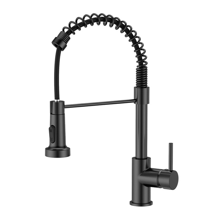 BOMSTOM konyhai csaptelep, kihúzható zuhannyal, fekete, 360°-ban forgatható, egykaros