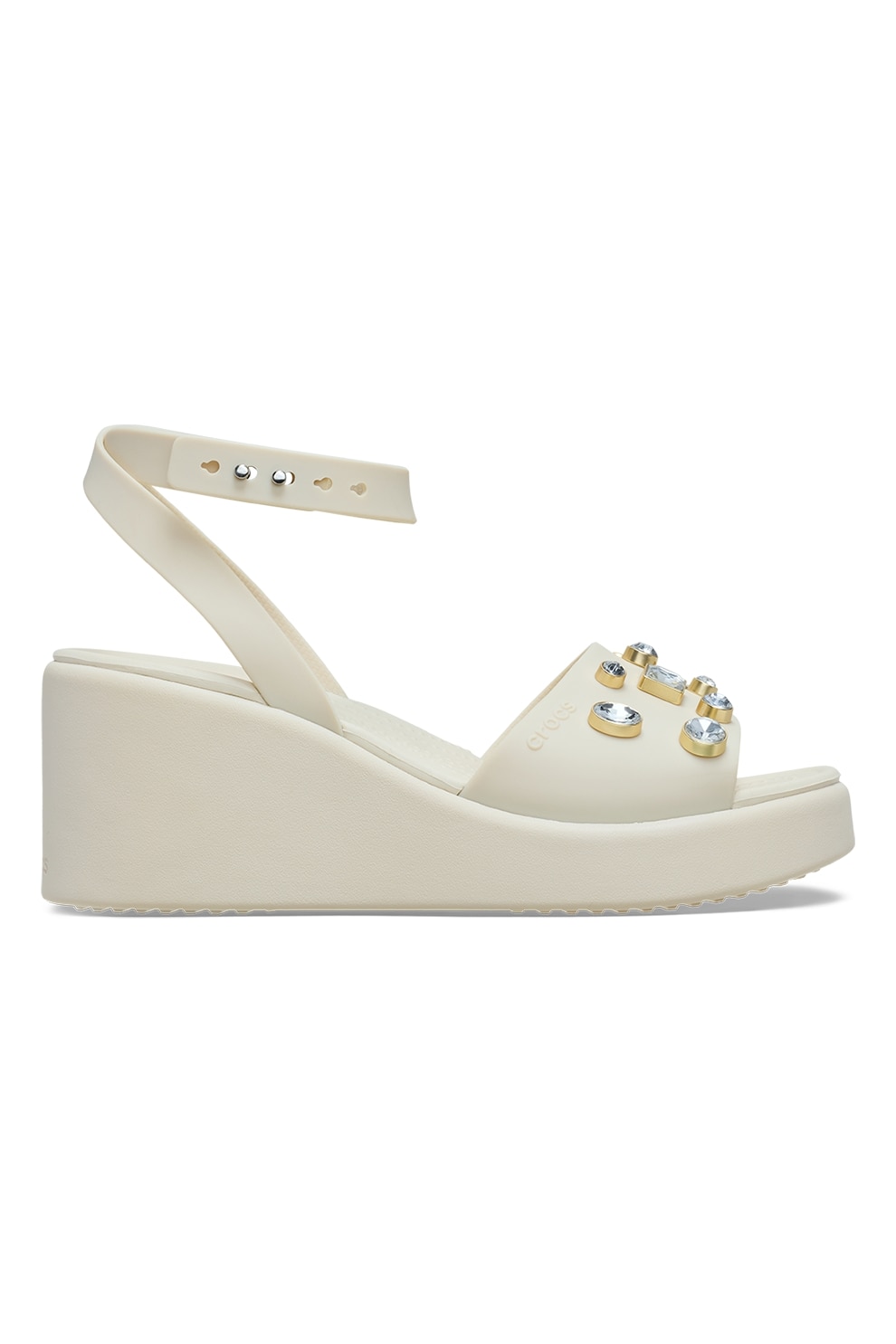Crocs, Sandale wedge cu strasuri, Alb murdar, 38-39