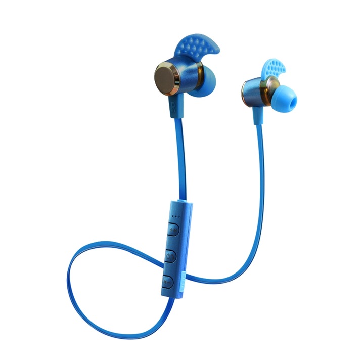 Casti Wireless In-Ear KIN-88, Bluetooth V4.1, Microfon, Control Muzica si Apeluri, Autonomie 75mAh, Albastru