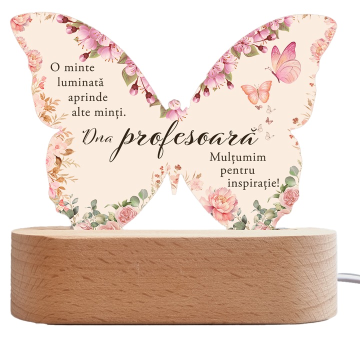 Set Cadou Pentru Profesoara, Joystos, Lampa din Acril Decorativa, Cadou Special pentru Profesoara, cu mesaj Personalizat, 15x15 cm