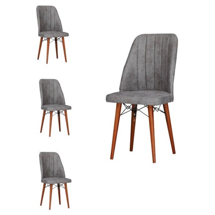 Set scaune Berlin Gri, 4 bucati, pentru living si bucatarie, tapitate cu material textil, picioare lemn, 98cm x 45cm x 45 cm - Desire Furniture