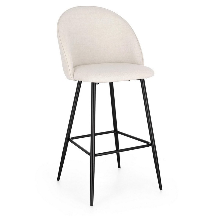 Set 2 scaune bar otel negru textil alb ice Tanya 51x52x107 cm