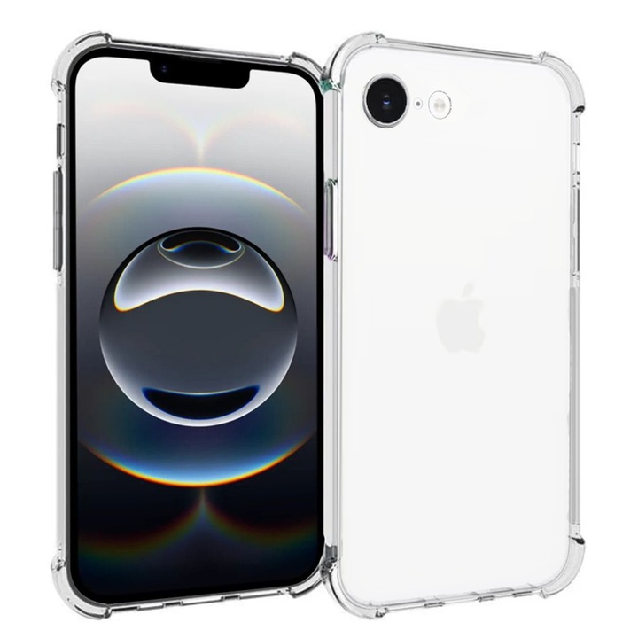 Husa pentru iPhone 16e din silicon slim, anti soc, Shock cu sticker - Transparenta
