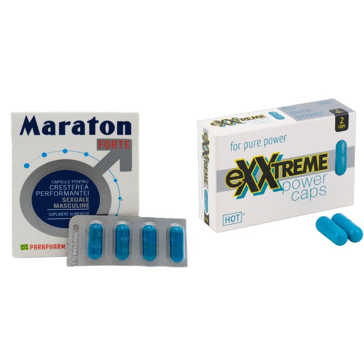 Set suplimente Maraton Forte, 4 capsule pentru potenta + 2 capsule Hot Viagra Exxtreme Power