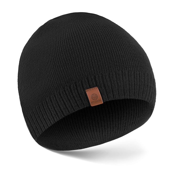 Caciula barbateasca, de iarna, dublu strat, beanie, Betlewski, Winter, fir acrilic, universala, Negru, Universal