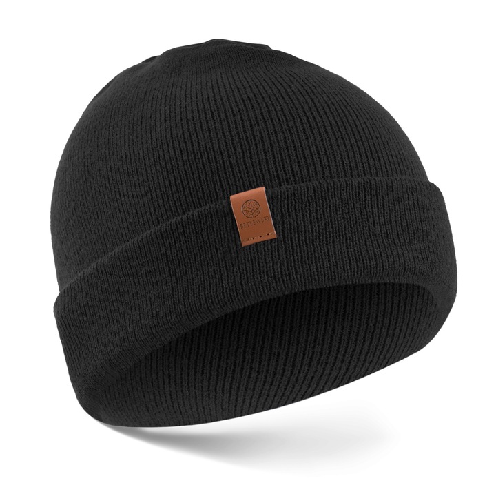 Betlewski férfi sapka, akril fonal, univerzális, 22 x 22, Fekete, 44 CM