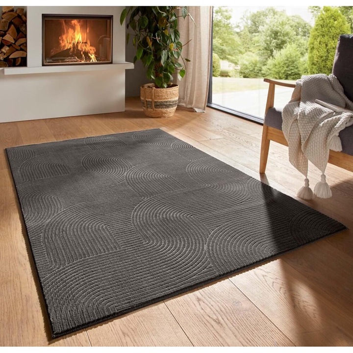 Modern szőnyeg Rio 3D Joy (Antracit) 200x280cm Sötét Szürke
