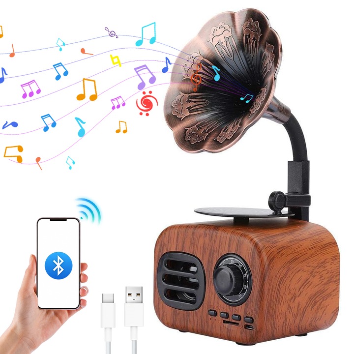 SANSES hordozható rádió, retro, Bluetooth 4.1, FM támogatás, barna, kompakt méretek