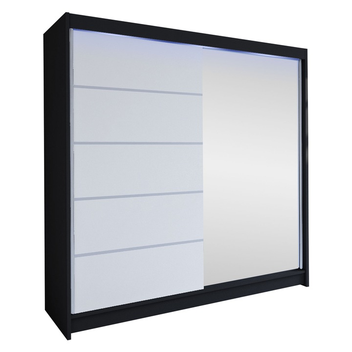 Dulap Bar III cu LED, MIRJAN24, negru + alb, 58x180x215 cm