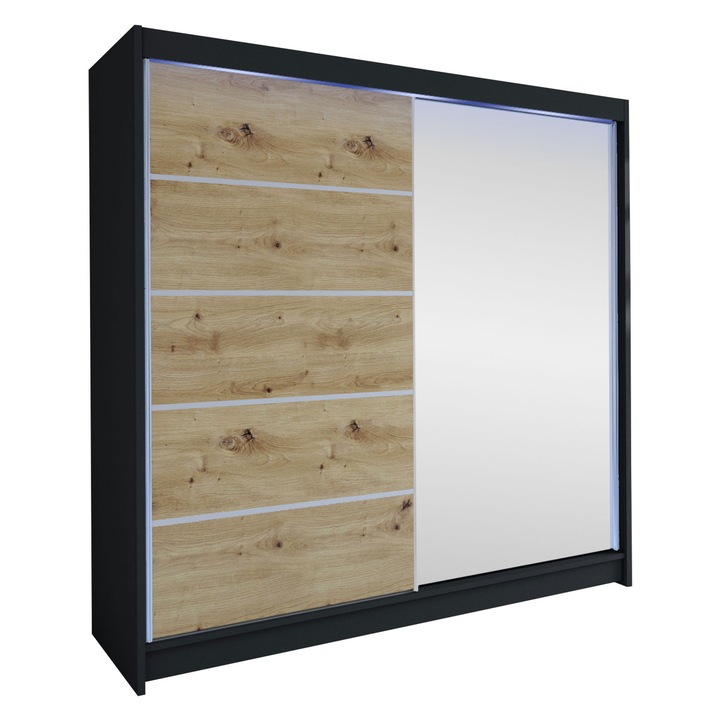 Dulap Bar III cu LED, MIRJAN24, negru + artisan, 58x180x215 cm