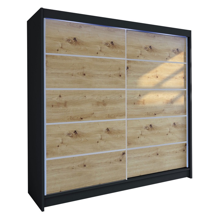 Dulap Bar IV cu LED, MIRJAN24, negru + artisan, 58x180x215 cm