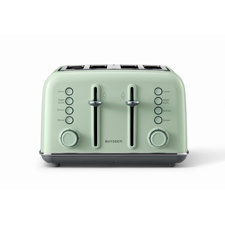 BUYDEEM тостер с 4 филийки, изключително широки отвори, неръждаема стомана, функция за багел и мъфини, подвижна тава за трохи, 7 настройки на тостовете