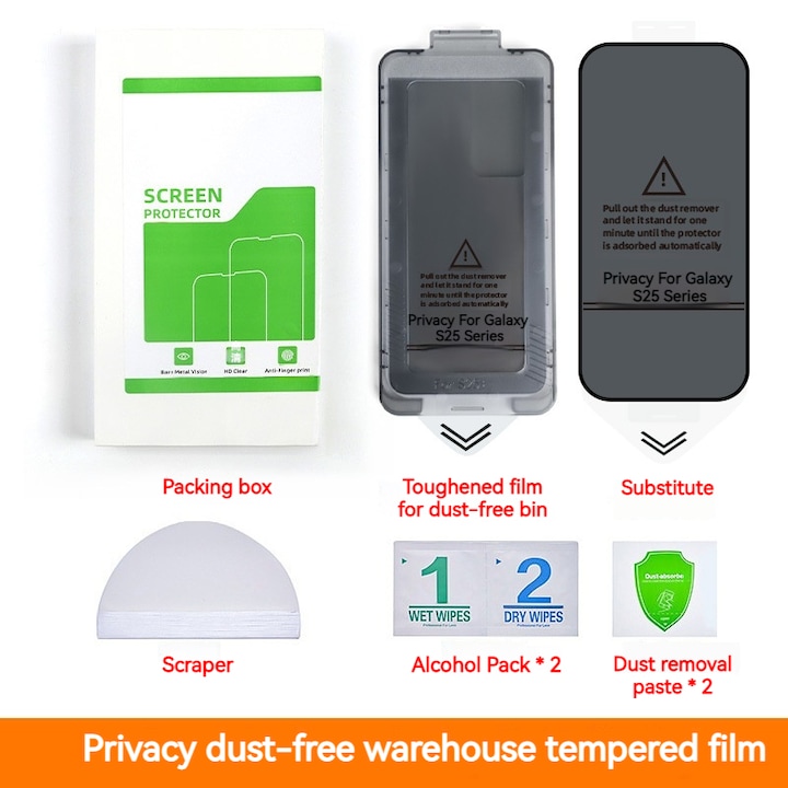 Set 2 Folii Sticla Privacy pentru Samsung Galaxy S25+, Tehnologie Premium High-Alumina, Filtru Anti-Spion (Anti-Spy), Compatibila Amprenta, Full Glue, Rezistenta 9H, Negru