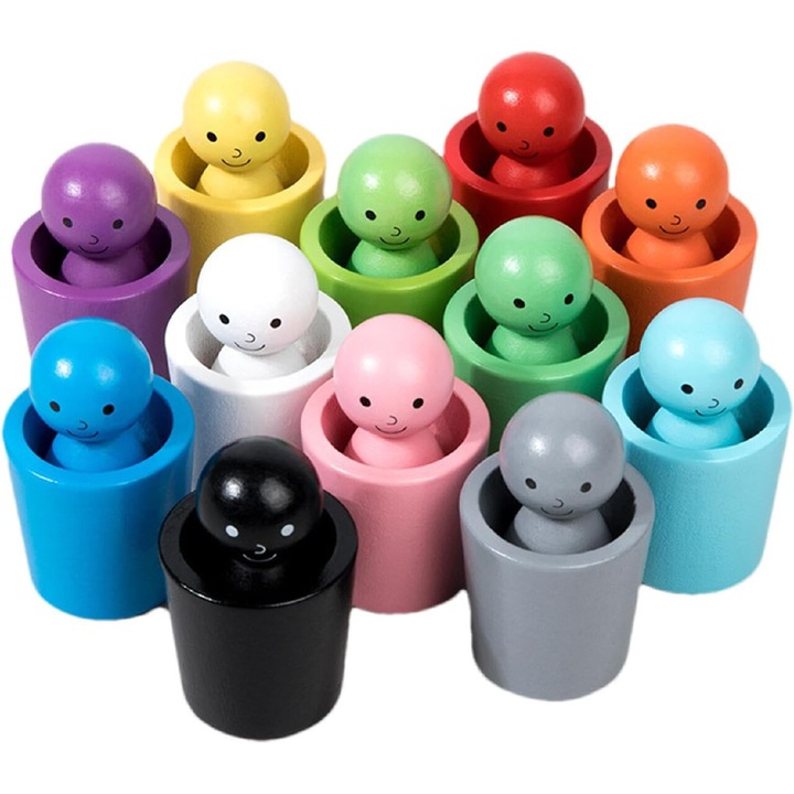 Set de jocuri educationale, set de 12 bucati de cesti de clasificare a culorilor, jucarii de cesti de stivuire potrivite pentru 2-4 ani, jucarii de activitate de antrenament senzorial Montessori pentru invatamant prescolar, colorate