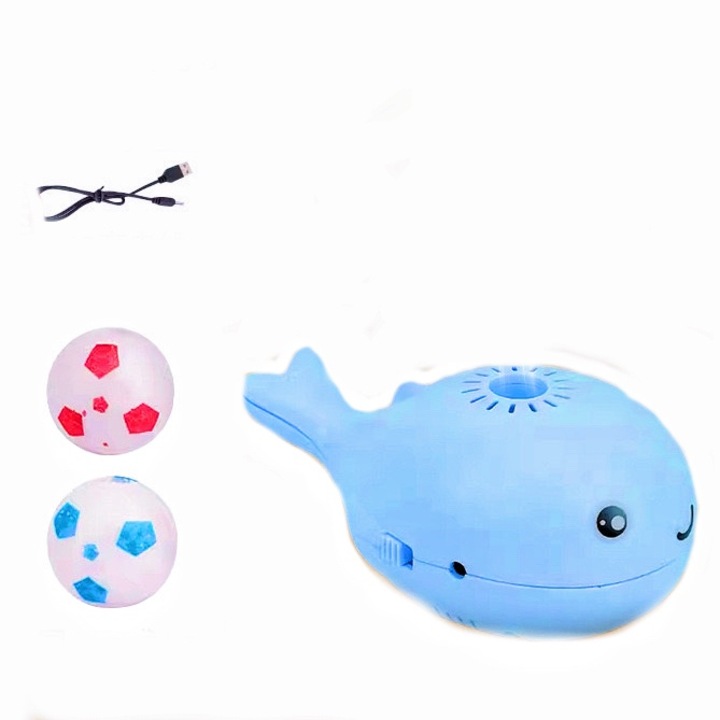 Играчка за котки, кит, пластмаса, 11x7x5 см, комплект с кабел за зареждане и две плаващи топки