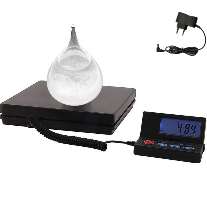 Cantar electronic digital, Hggzeg, Cantar de magazin, Cu adaptor, baterii, Pana la 50 Kg, Precizie 2g, Afisaj LCD, Albastru din spate, Functie tara, Conversie unitatii, Functie de oprire automata, Plastic/Metal, 25 x 25 x 4cm, Negru