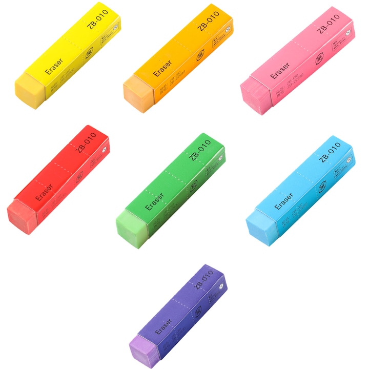Radiera creion, Hggzeg, Set 7 Radiera, Fara alte mirosuri chimice, Durabil, Blister, Uzura redusa si stergere ridicata, Eficienta ridicata si confortabila, Ergonomica, Pentru cum ar fi acasa, scoala si birou, PVC, 11 x 7.2 x 2cm, Multicolor