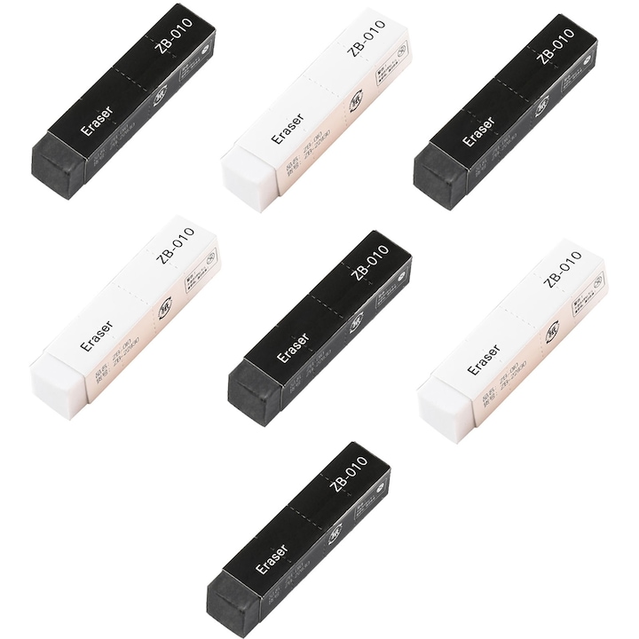 Radiera creion, Hggzeg, Set 7 Radiera, Fara alte mirosuri chimice, Durabil, Blister, Uzura redusa si stergere ridicata, Eficienta ridicata si confortabila, Ergonomica, Pentru cum ar fi acasa, scoala si birou, PVC, 11 x 7.2 x 2cm, Negru/Alb