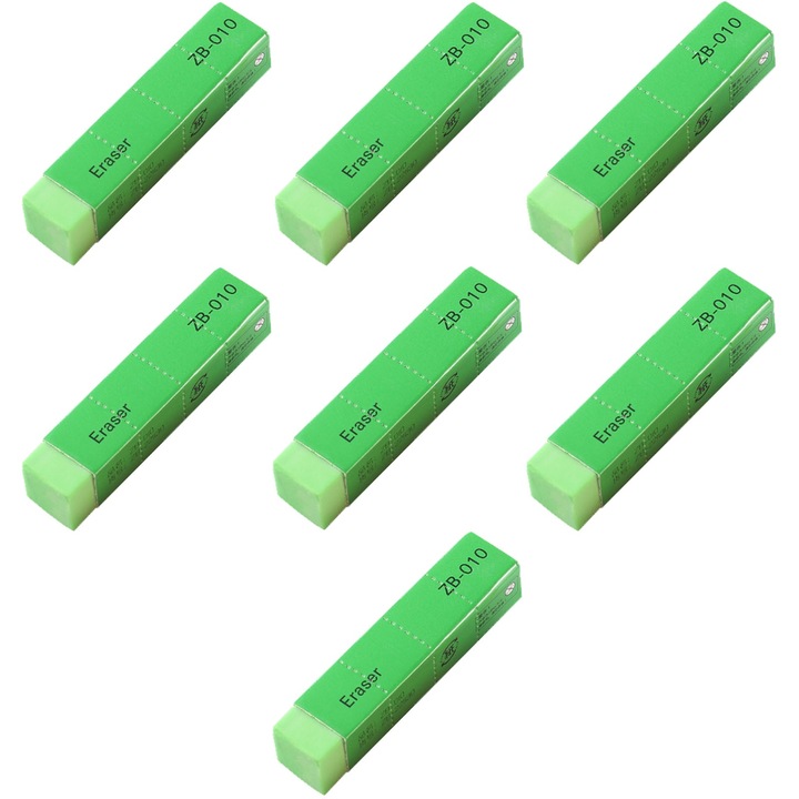 Radiera creion, Hggzeg, Set 7 Radiera, Fara alte mirosuri chimice, Durabil, Blister, Uzura redusa si stergere ridicata, Eficienta ridicata si confortabila, Ergonomica, Pentru cum ar fi acasa, scoala si birou, PVC, 11 x 7.2 x 2cm, Verde