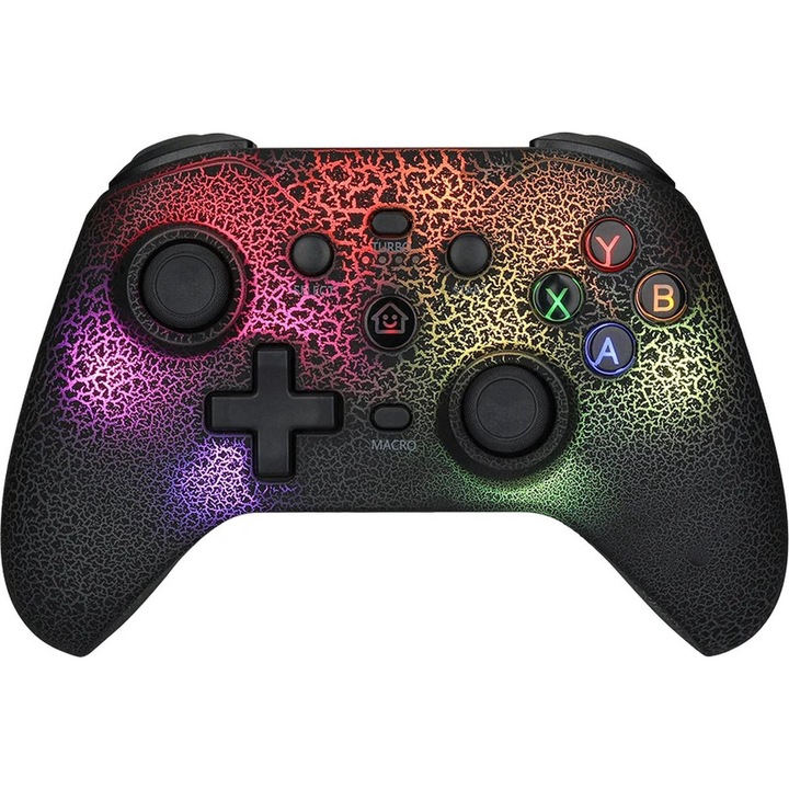 Контролер, Безжичен RGB светлинен, подходящ за Nintendo Switch/OLED/Lite/Android/IOS/PC/PS4, с програмируеми бутони, Turbo, Vibration, Wakeup - Gamepad, Gaming Controller, Черен