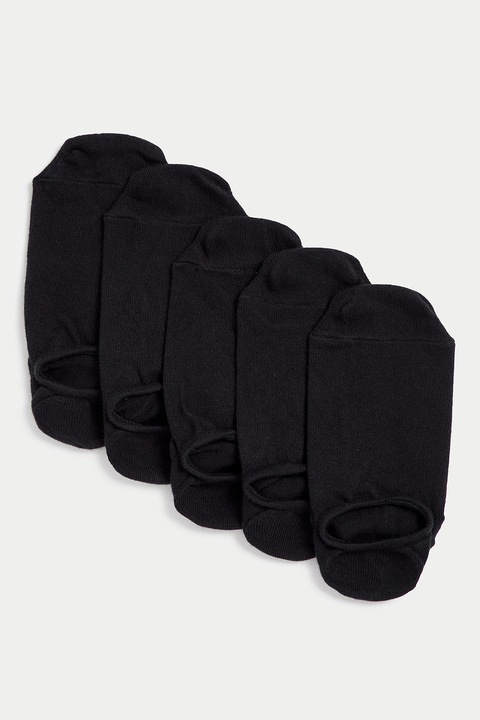 Marks & Spencer, Set de sosete pana la glezna cu model uni - 5 perechi, Negru